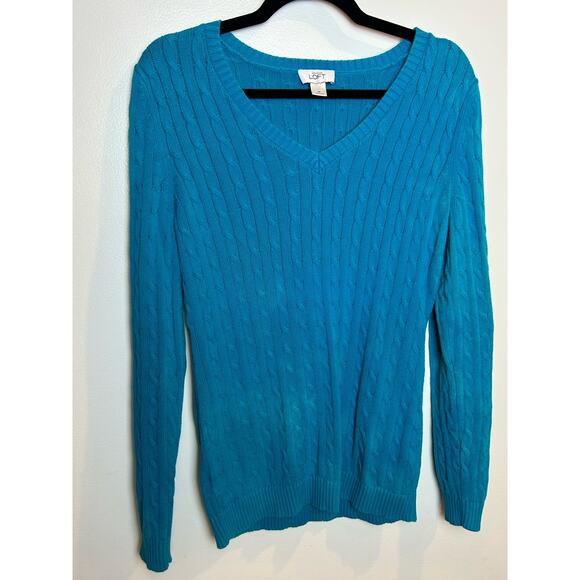 Loft V neck Capri Blue Knit Sweater Womens Size Medium - Picture 1 of 6
